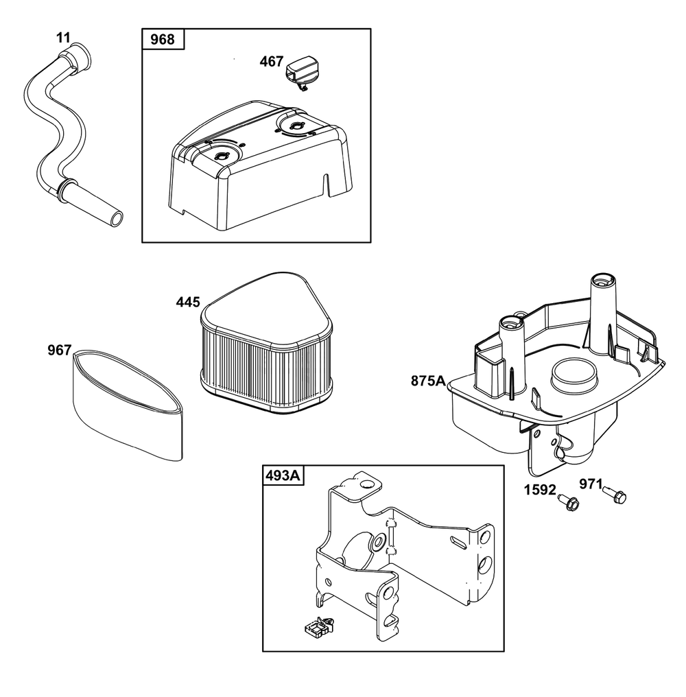 Air Cleaner Group Diagram and Parts List for 125P42-0031-H5  Briggs and Stratton Engine